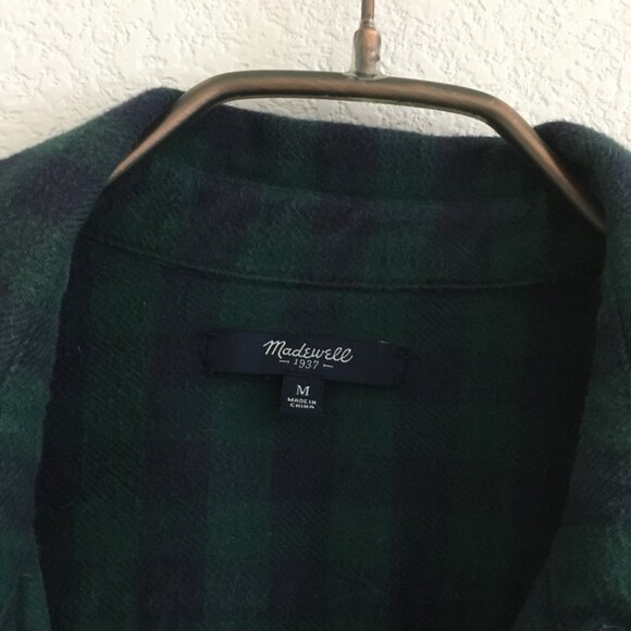 Madewell Womens-M Flannel Cargo Workshirt Plaid Button Down Shirt Blue/Green - Picture 10 of 16
